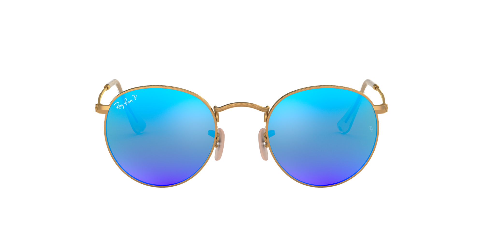 ray bans gold frame blue lens