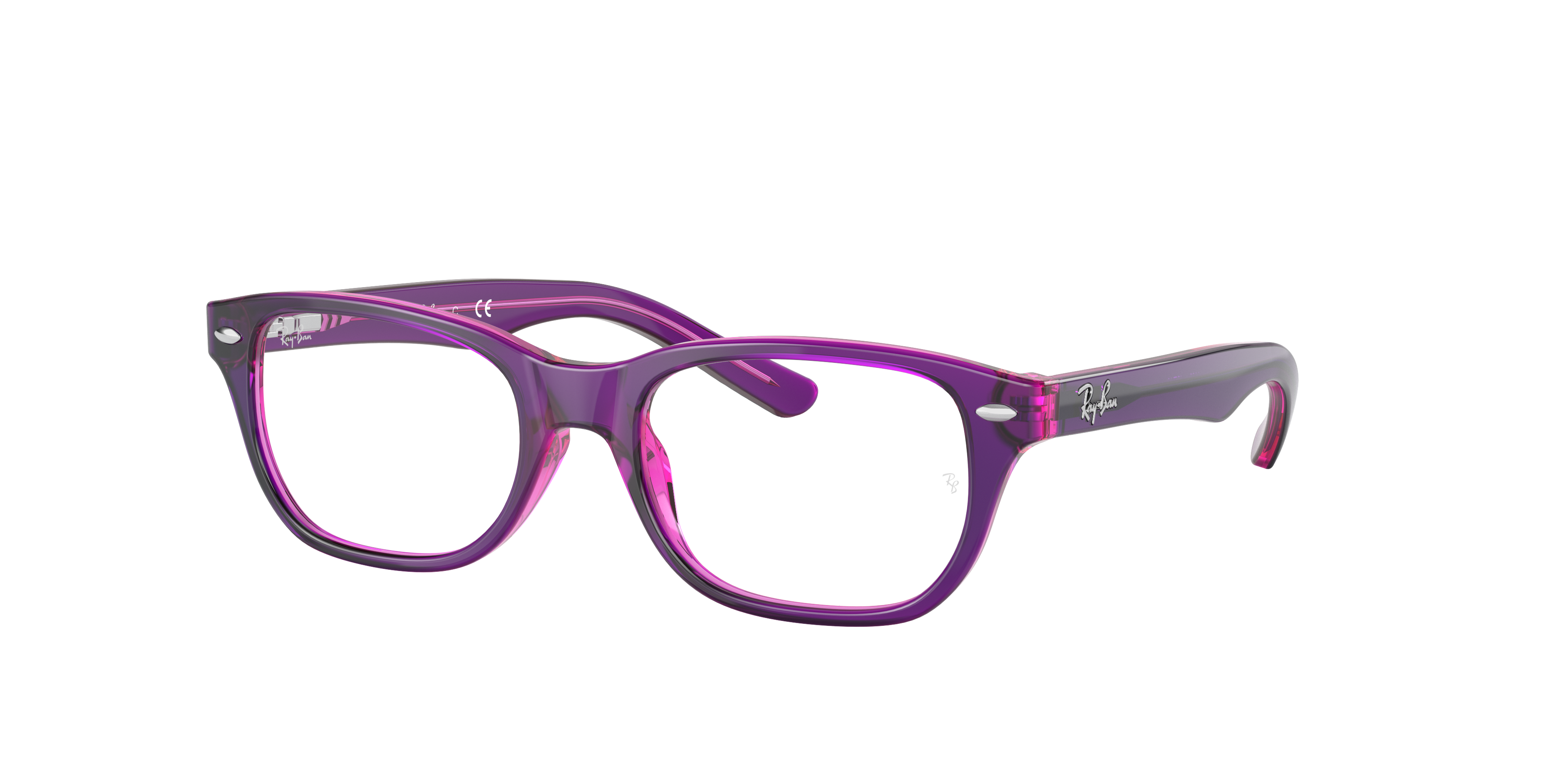 Youth Rectangle Clear Lens Purple Black Frame Glasses 
